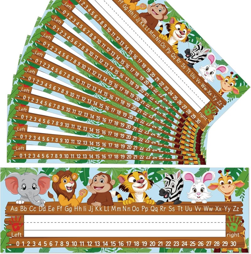 Hedeey 36 Pack Self Adhesive Name Tags for Classroom Student Desks,Multipurpose Manuscript Students Name Plates for desks Classroom with Alphabet Letters,Number Chart,Ruler(12 x 4 Inch,Animal) - Image 1